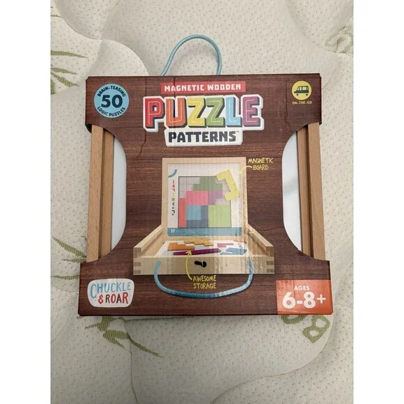 Chuckle & Road | On-The-Go Magnetic Wooden Puzzle Patterns | 50 Logic Puzzles
