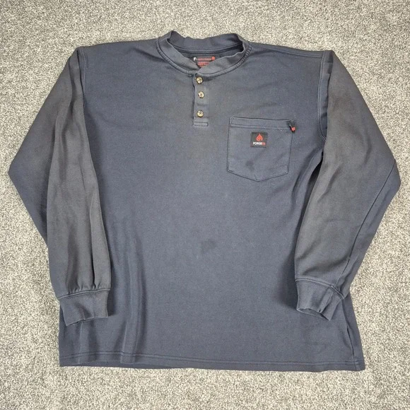 Forge FR Henley‎ Shirt Mens Large Navy Blue Flame Resistant Workwear NFPA 2112