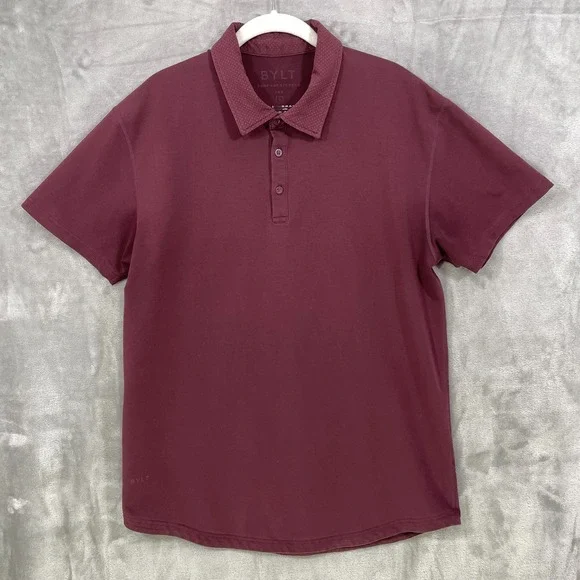 BYLT Lux Polo Shirt Mens Large Maroon Drop Cut Stretch Short Sleeve
