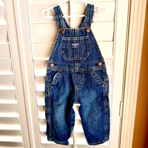 OshKosh Bgosh Denim Overalls 12 Months Blue Cotton Bib Dungarees Vintage Style‎