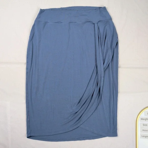 Athleta Release Midi Skirt Size‎ XL Blue Athleisure Stretchy Faux Wrap Skirt