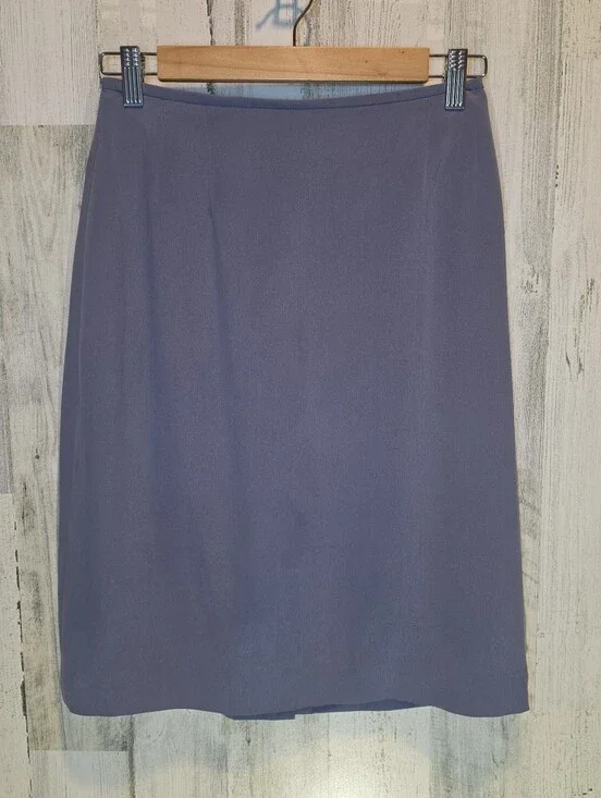 Women’s 10P 100% Silk Blue Pencil Skirt Lined Petite Career Midi Periwinkle