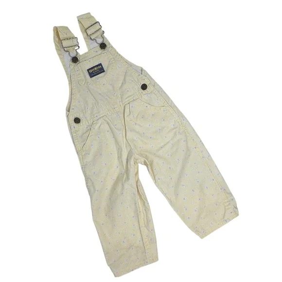 Vintage Childrens OshKosh B'Gosh Yellow Floral Overalls‎ 2T
