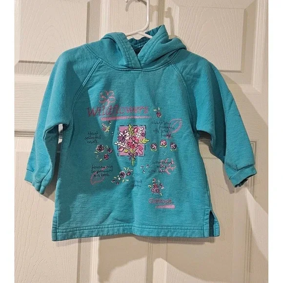 Vintage OshKosh Hoodie 2T USA‎ Made Floral Wildflowers Sweatshirt Toddler