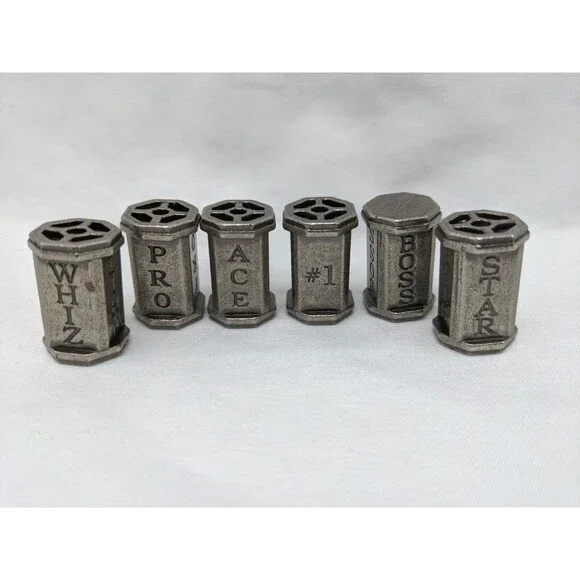 Lot Of (6) Metal Board Game Player Pieces Whiz Pro Ace #1 Boss Star