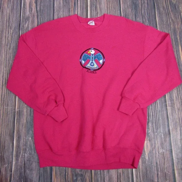Vintage‎ Jerzees Sweatshirt Mens XL Alaska Thunder Bird Native Embroidered 90s