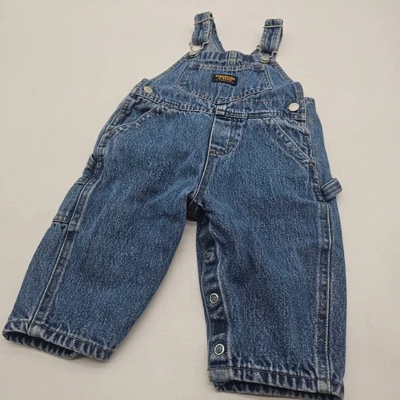 Vintage OshKosh 12 Month Vestbak Bib Denim Jeans Overalls Baby Boy Girl