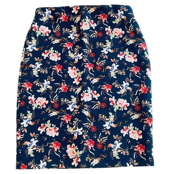 Philosophy women's floral pencil skirt 12 summer lightweight‎ stretch Navy boho