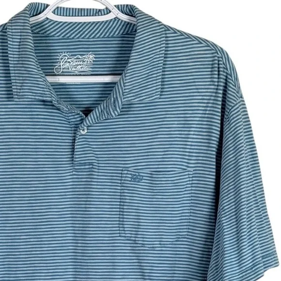 Southern‎ Tide Sunfarer Polo Shirt Mens XXL Blue Striped Cotton Pocket 8665