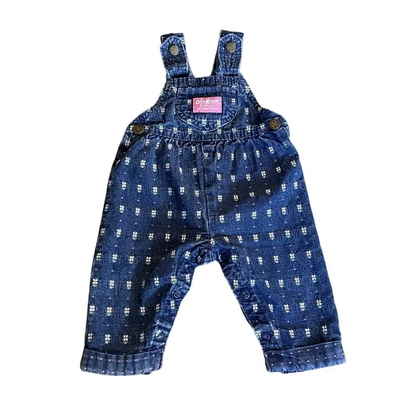 Vintage 80s OSHKOSH Toddler Girl 3M Blue Denim Flower Daisy Overalls‎