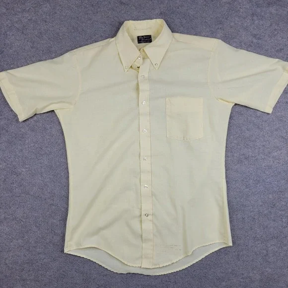 Beau Brummel Shirt Mens Medium Yellow‎ Solid Button Front Short Sleeve Casual