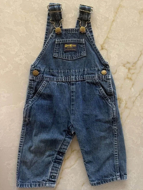 Vintage OshKosh B'gosh Dark Blue Denim Overalls with Brass Buttons