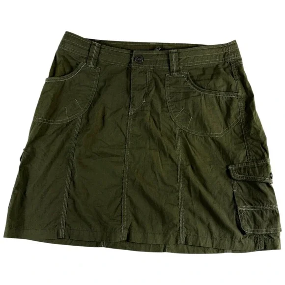 Khul Utility Cargo Skirt Womens 6 Olive Green‎ Logo Stretch Hiking Everyday Wear