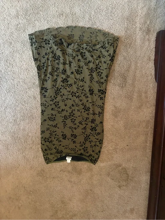Olive Green Floral Strapless Dress