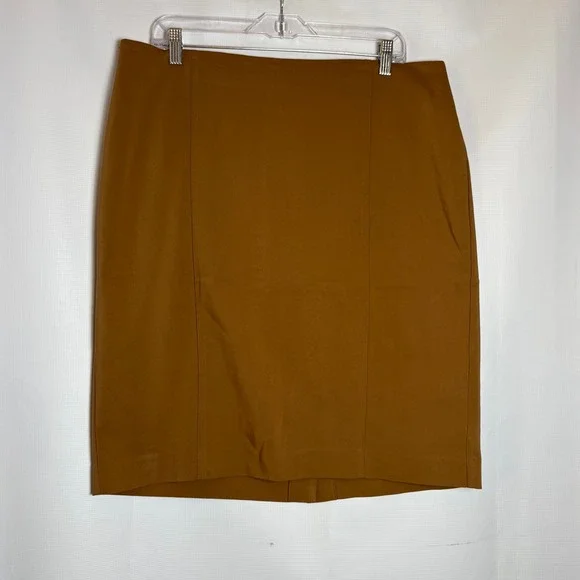 Van Heusen Women Brown Stretch Cotton Blend Pencil‎ Skirt Size 16 Professional