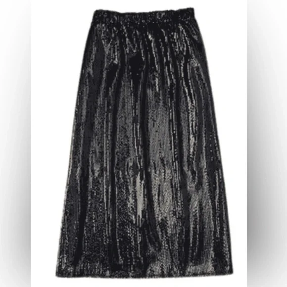 NWT Serra Black Sequin Midi Skirt - New with Tags - Elastic Waist