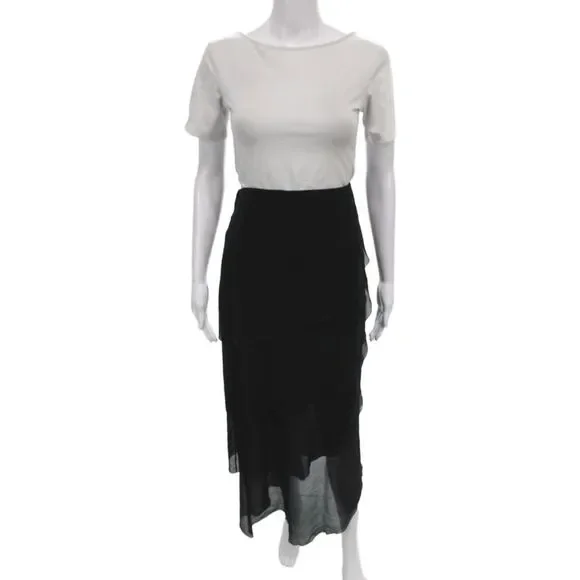 Chanel Women Maxi Silk Long Skirt Black Size 44