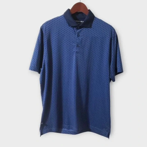 Mizzen+Main‎ Mens Contrast Collar Polo Classic Blue Geometric Print Shirt Medium