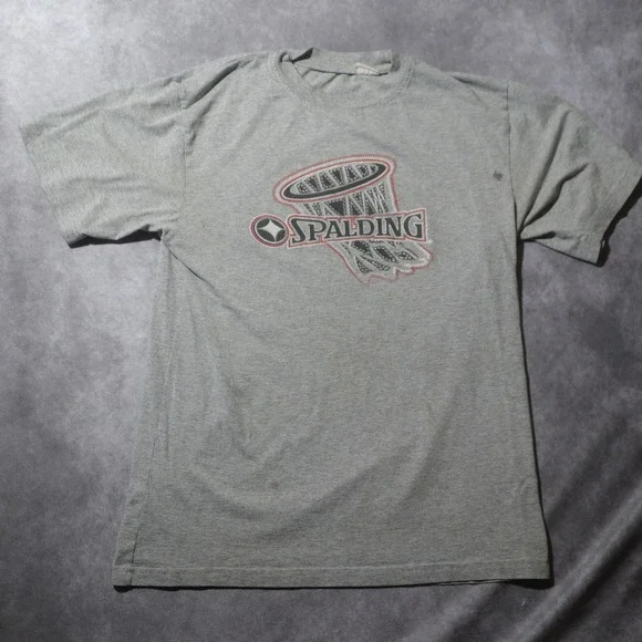 Spalding T-Shirt Mens Medium‎ Gray Good Basketball Graphic Tee Short Sleeve