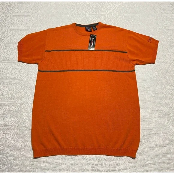 BHPC Beverly Hills Polo Club Orange‎ Gray Striped Knit T-Shirt Medium