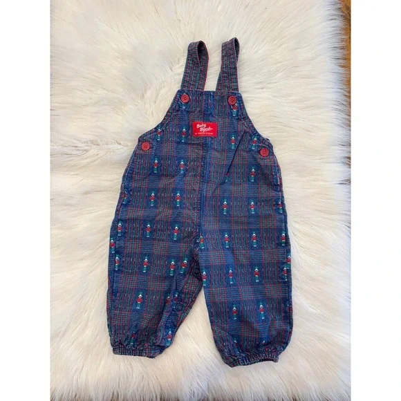Vintage Baby OshKosh B'gosh Plaid Nutcracker Overalls 6/9m Made‎ in USA Holiday