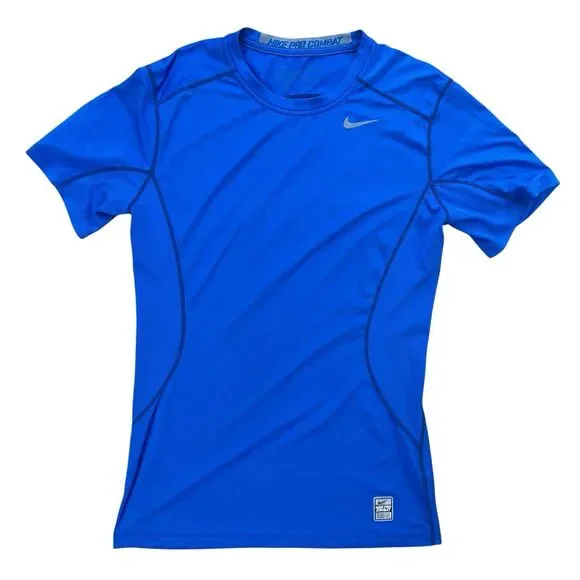 Nike Pro Shirt Mens S Blue Combat Fitted Short Sleeve Shirt Royal Gym 449787-495