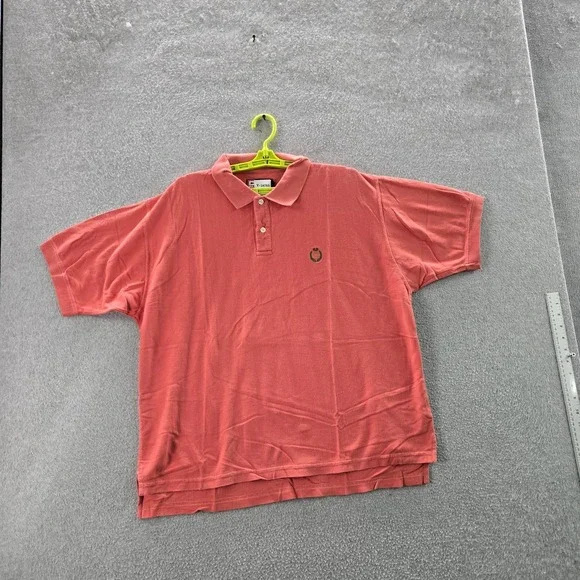 VINTAGE Chaps Ralph Lauren Men Polo L Orange Logo Embroidery Button Short Sleeve