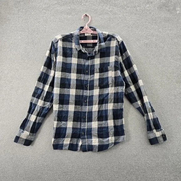 Vans Men Button Up Shirt L Blue Plaid Long Sleeve Skate Flannel‎