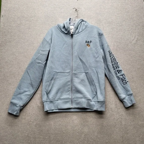 Abercrombie & Fitch Men Hoodie L Light Blue A&F Moose Logo Embroidery‎ Y2K