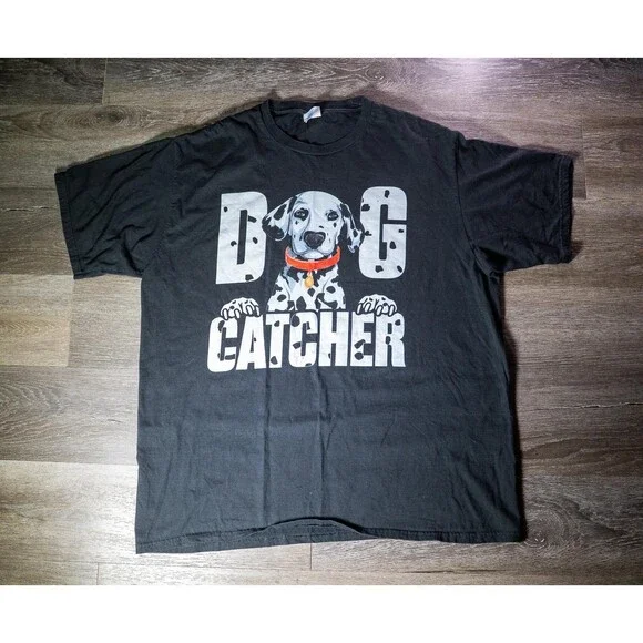 Dog Catcher‎ Shirt Mens XL Black Dalmatian Graphic Tee T-Shirt Funny Dog Novelty