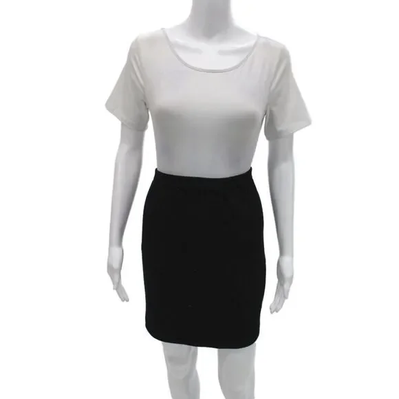 St. John Women Black Cotton Polyester Straight Pencil Skirt Short Size 14