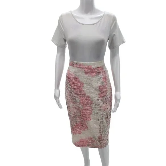 Badgley Mischka Women Pencil Tweed Zip Knee Length Pink Skirt Size 2