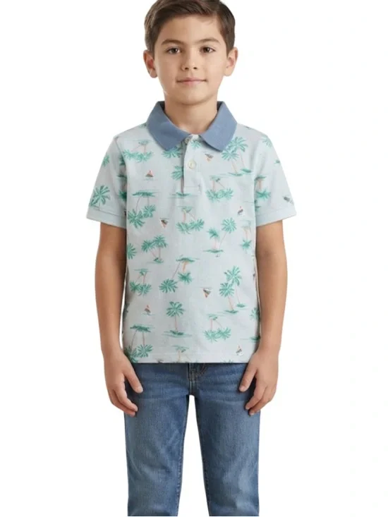 OshKosh B'gosh Green and Cream Polo Shirt size 8 #121/13tt
