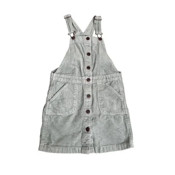 OshKosh Bgosh Girls Size 8 Light Gray Corduroy Overall Dress With Button Front &