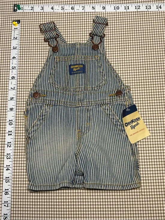 OshKosh B'gosh Blue and White Striped Short Overalls NWT Size 6 Months