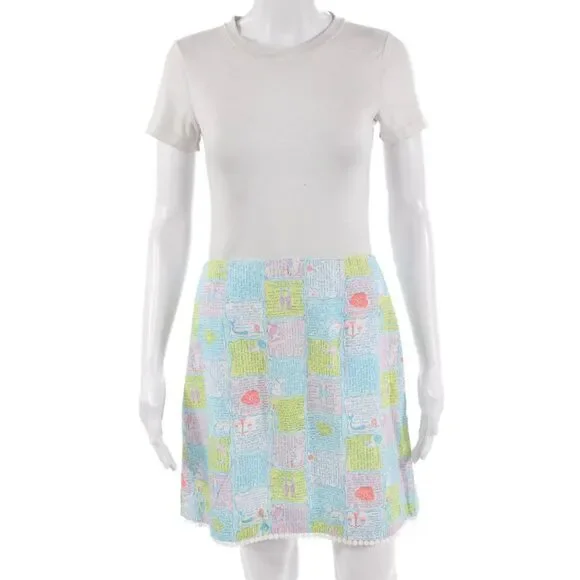 Lilly Pulitzer Women Mini T-Shirt Dress White Cotton Graphic Print Size 4