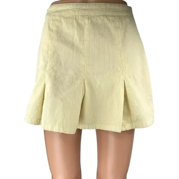 Urban Outfitters BDG Cream Yellow Corduroy Pleated Zipper Mini A-Line Skirt Sz S