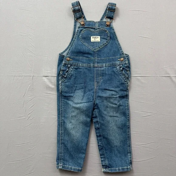 OshKosh Bgosh Baby‎ Girls Denim Heart Pocket Overalls Blue 18M