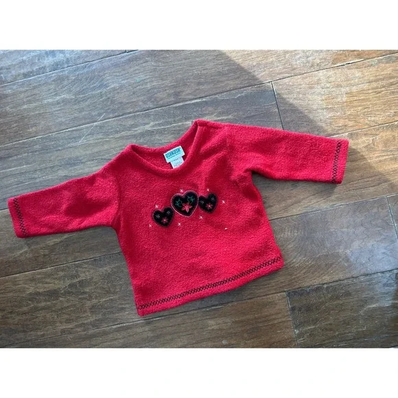 Vintage OshKosh B'gosh Red Fleece‎ Heart Applique Sweatshirt 12 Months
