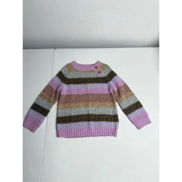 OshKosh B’gosh Brown Lavender Striped Cable Knit Sweater Sz 2T Girl