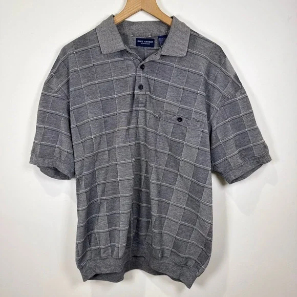 90s Polo Shirt Mens‎ XL Grey Textured Dad style grandpacore Retro preppy vintage