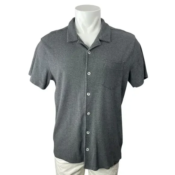 MBX Women's Gray Short Sleeve Chest Pocket Knit Button Down Shirt Top Size L