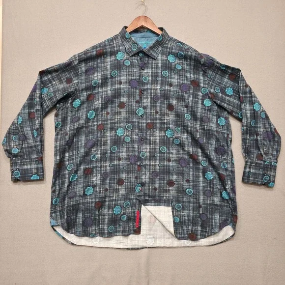 Visconti Black Men's Multicolored Long Sleeve Button Up Shirt‎ Size 3XLB