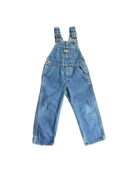 Vintage OSHKOSH B GOSH Bib Overalls Toddler Size 4 Blue Denim Vestbak Snap