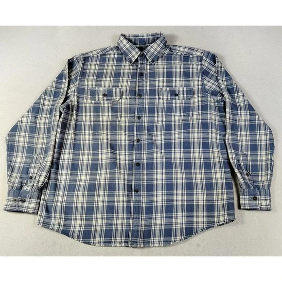 Faded Glory Shirt Mens Large Blue Gray Plaid Flannel Cabincore Lumberjack Casual