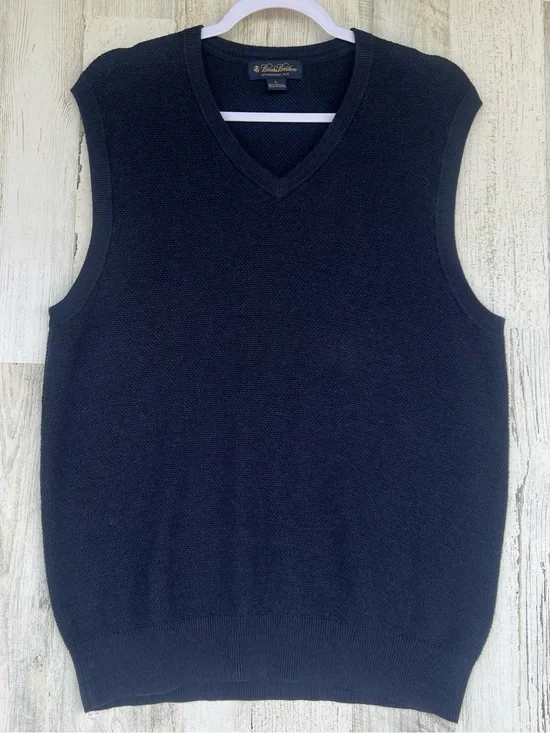 Brooks Brothers V Neck Vest Men Large Navy Blue Cotton Cashmere Preppy Layering‎