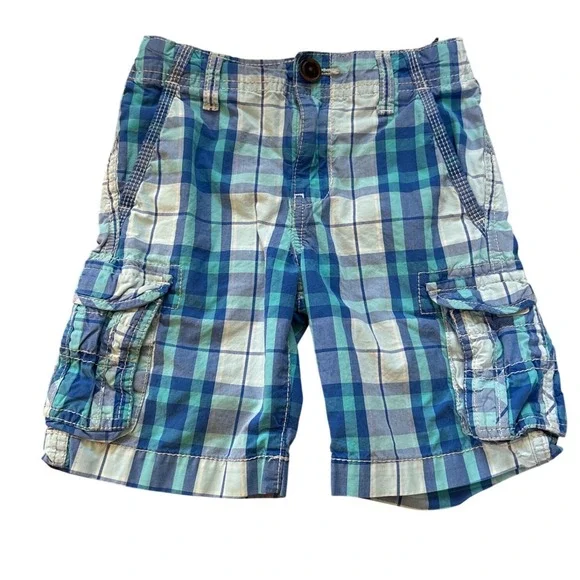 OshKosh B'gosh Cargo Shorts Kids Blue Plaid Excellent Cotton‎ Pockets SIZE 5