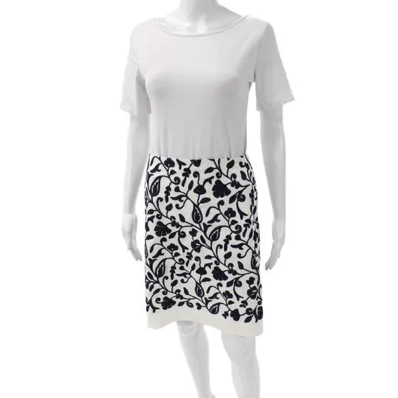 Talbots Womens White Floral Cotton Straight Pencil Skirt Short Petites Size 2