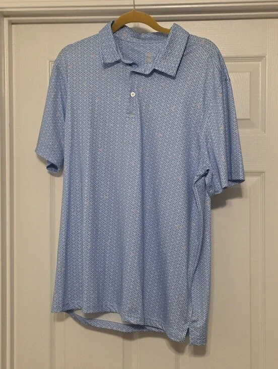 Men's Light Blue Micro-Pattern Polo Shirt