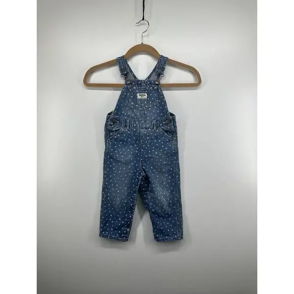 Vintage OshKosh BGosh Hearts Overalls‎ Toddler Denim 100% Cotton USA Sz 24m